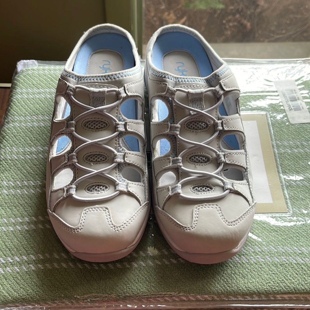 Ryka close toed white and blue sandals